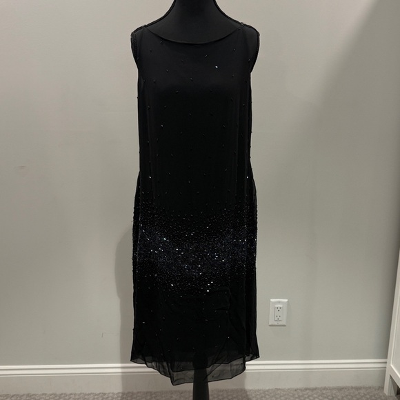 Linda Allard Ellen Tracy Black Beaded Dress - Picture 1 of 9